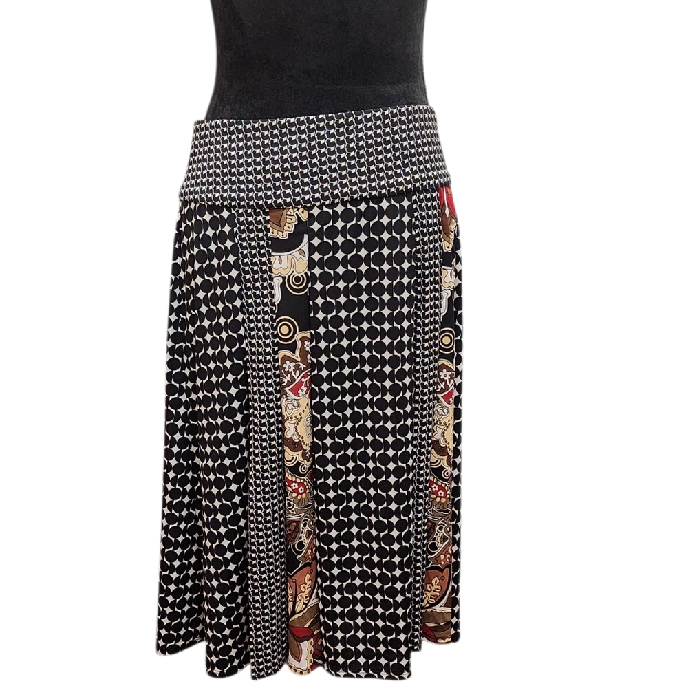 Christopher & Banks Black and Brown Patterned A-Line Skirt